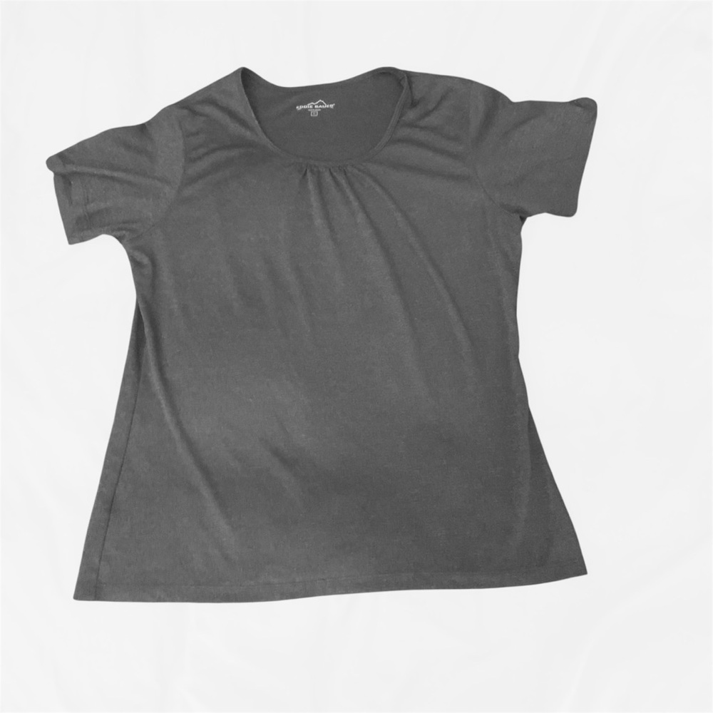 Eddie Bauer Gray Scoop Neck T-Shirt Top Sz XL (athletic type material) - Picture 10 of 10